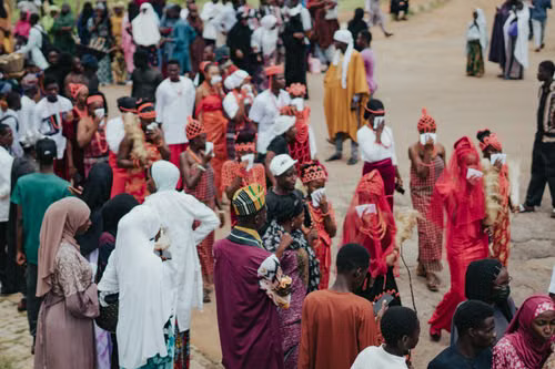 A colourful crowd gathered for a cultural festival