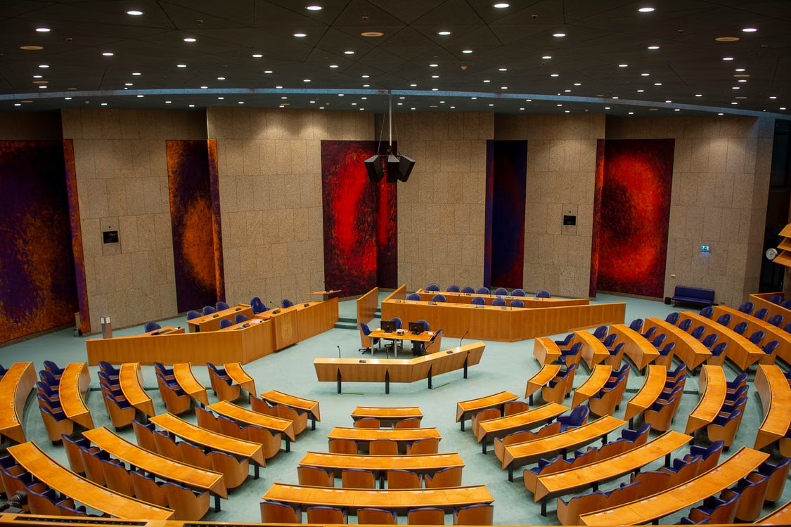 An empty parliament chamber awaiting debate